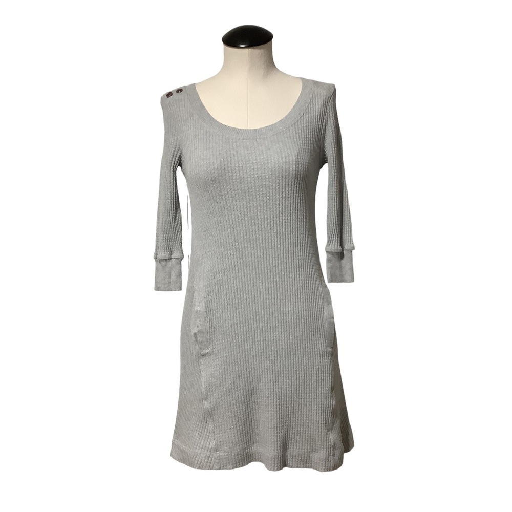 SATURDAY SUNDAY Anthropologie Waffle Knit‎ 3/4 Sleeve Pocket Dress XS Grey